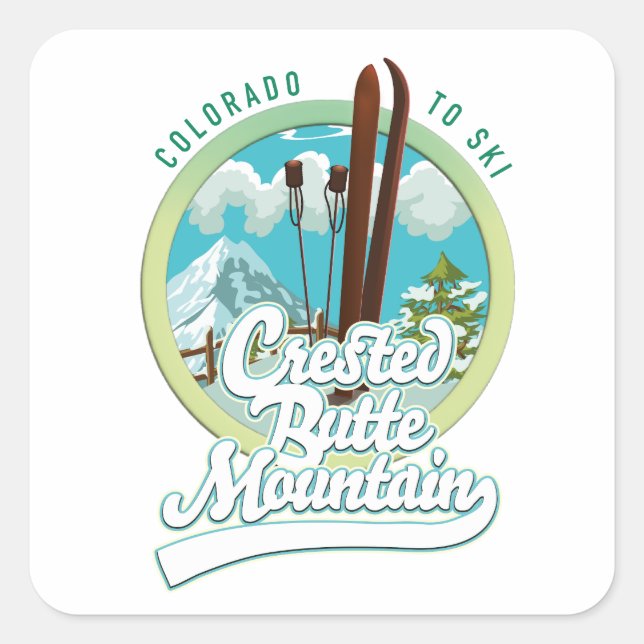 Crested Butte Mountain Colorado Ski logo Button Square Sticker (Front)