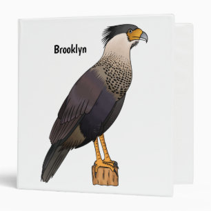 Crested caracara bird cartoon illustration  3 ring binder
