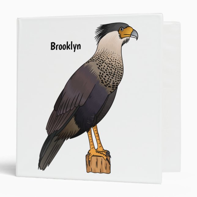 Crested caracara bird cartoon illustration  3 ring binder (Front/Inside)