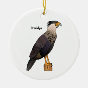 Crested caracara bird cartoon illustration ceramic ornament