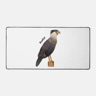 Crested caracara bird cartoon illustration desk mat