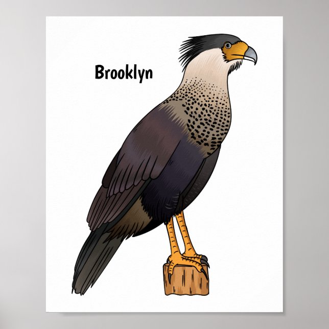 Crested caracara bird cartoon illustration  poster (Front)