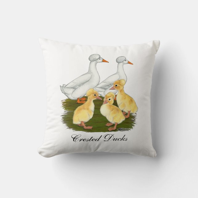 Crested Duck Family Throw Pillow (Front)