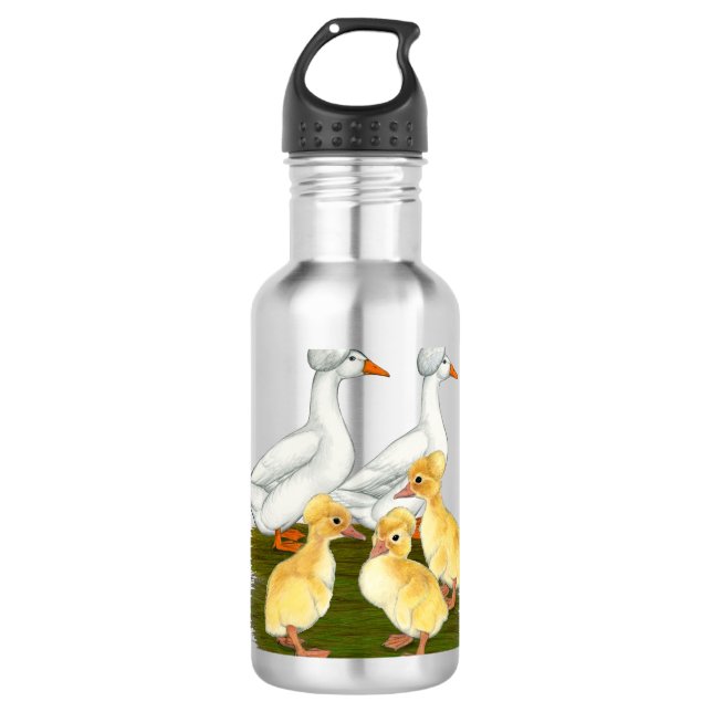 Crested Duck Family Water Bottle (Front)