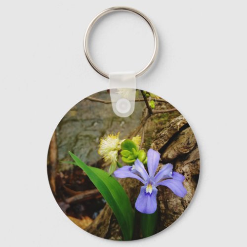 Crested Dwarf Iris blue purple white flower Keychain