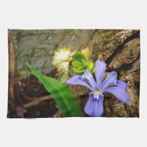 Crested Dwarf Iris blue purple white flower Kitchen Towel