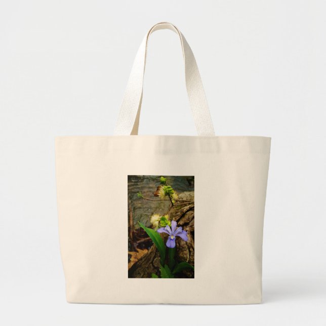 Crested Dwarf Iris blue purple white flower Large Tote Bag (Front)