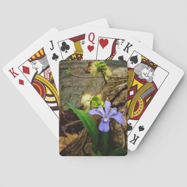 Crested Dwarf Iris blue purple white flower Poker Cards (Back)