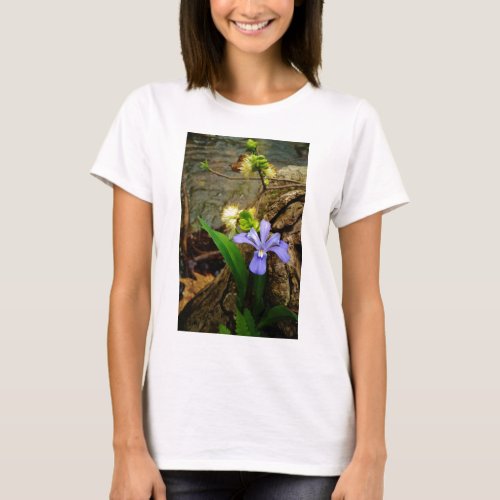 Crested Dwarf Iris blue purple white flower T_Shirt