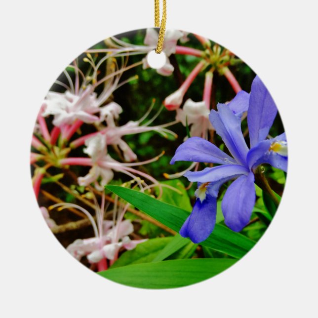 Crested Dwarf Iris Ceramic Ornament (Front)