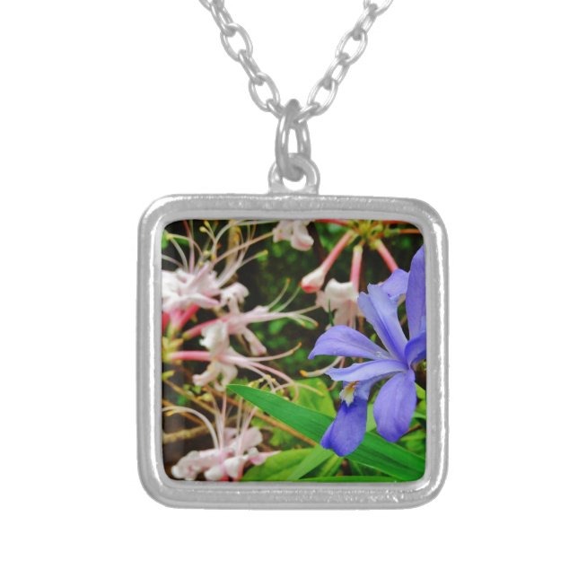 Crested Dwarf Iris Silver Plated Necklace (Front)
