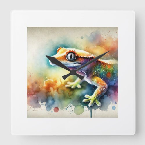 Crested Gecko 180624AREF115 _ Watercolor Square Wall Clock