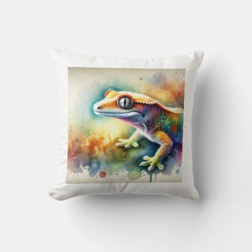 Crested Gecko 180624AREF115 _ Watercolor Throw Pillow