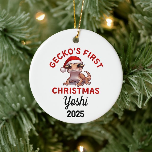 Crested Gecko First Christmas 2025 Ceramic Ornament (Tree)