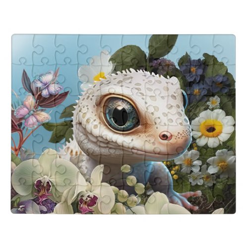 Crested gecko hiding in the flowers jigsaw puzzle