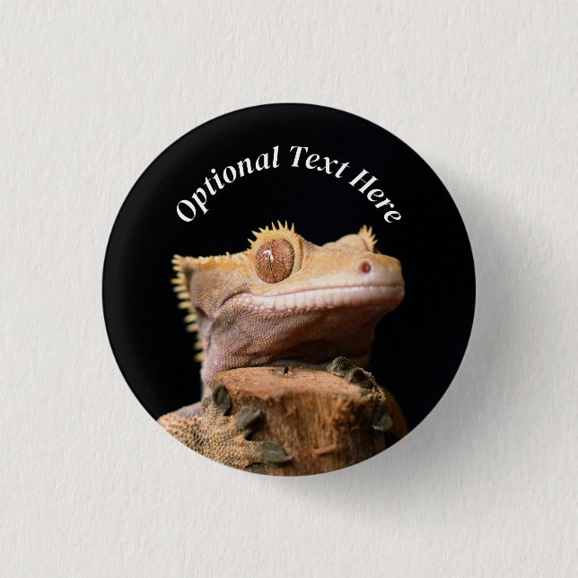 Crested Gecko Lizard on black Button (Front)
