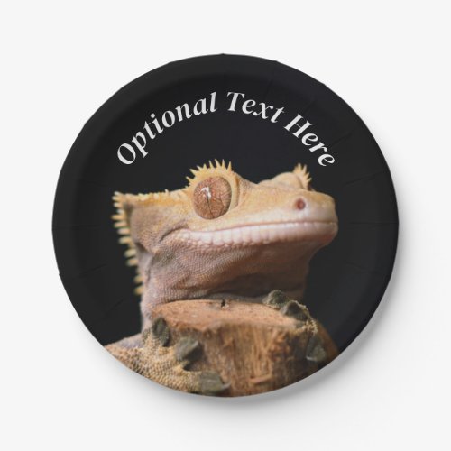 Crested Gecko Lizard on black Paper Plates