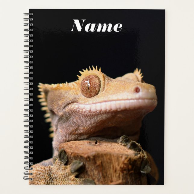 Crested Gecko Lizard on Black Planner (Front)