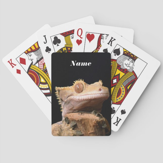 Crested Gecko Lizard on black Poker Cards (Back)