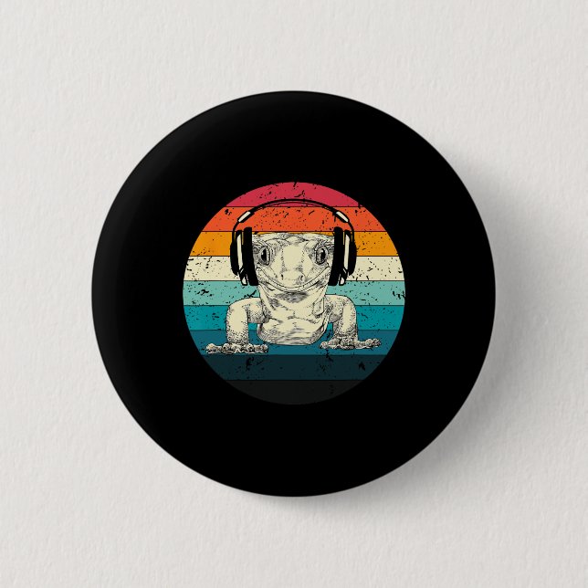 Crested Gecko Playing Video Game Funny Gamers  Button (Front)