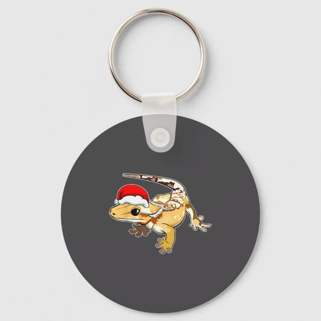 Crested Gecko Santa Hat Christmas Pajama Lizard Re Keychain (Front)
