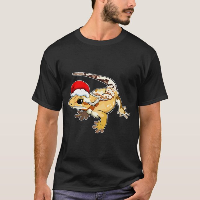 Crested Gecko Santa Hat Christmas Pajama Lizard Re T-Shirt (Front)