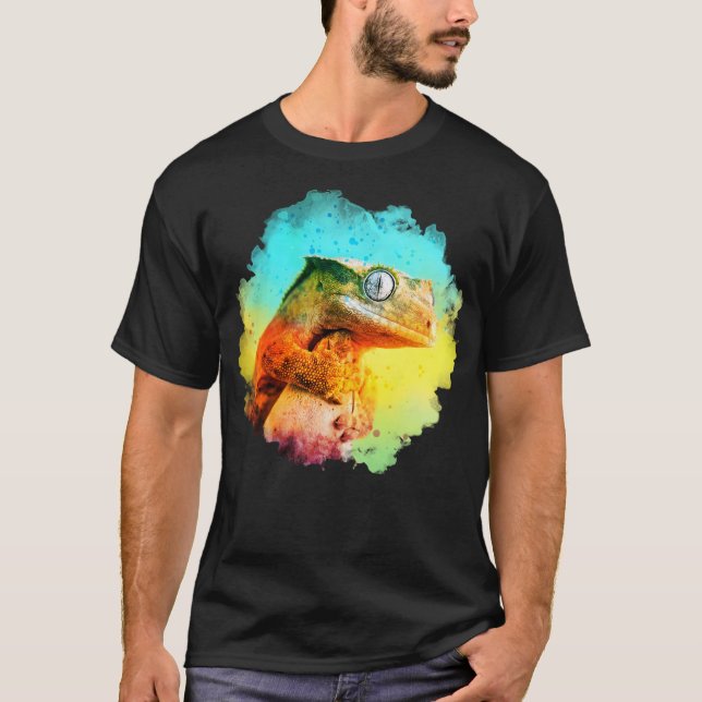 Crested Gecko Watercolor Rainbow T-Shirt (Front)