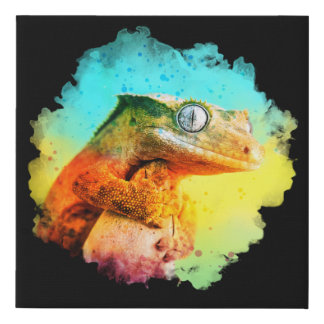 Crested Gecko Watercolor Reptile Keeper Faux Canvas Print