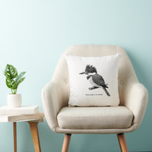 Crested Kingfisher Monochrome Throw Pillow