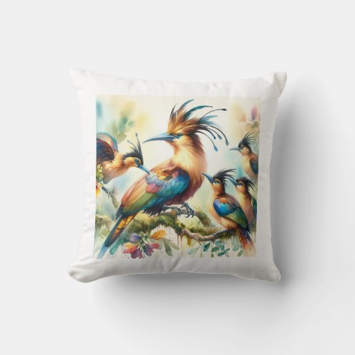 Crested Oropendola 030624AREF112 _ Watercolor Throw Pillow