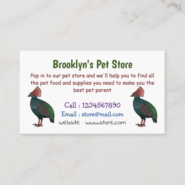 Crested partridge bird cartoon illustration business card (Front)