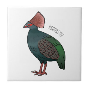 Crested partridge bird cartoon illustration ceramic tile