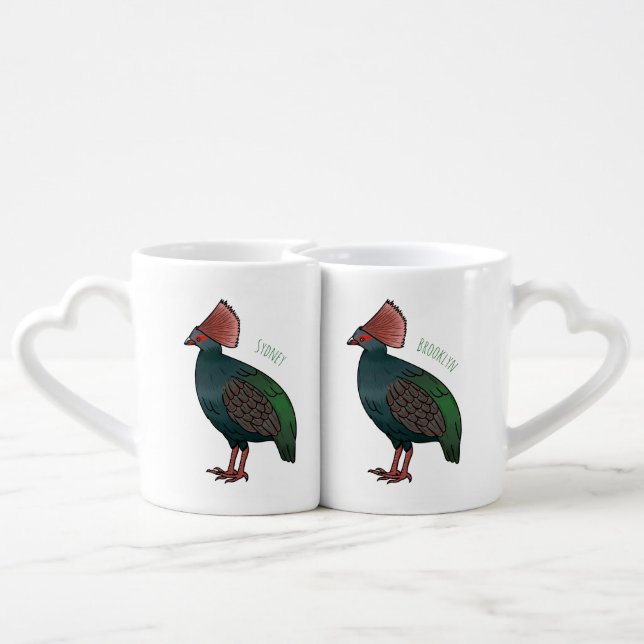 Crested partridge bird cartoon illustration  coffee mug set (Back Nesting)