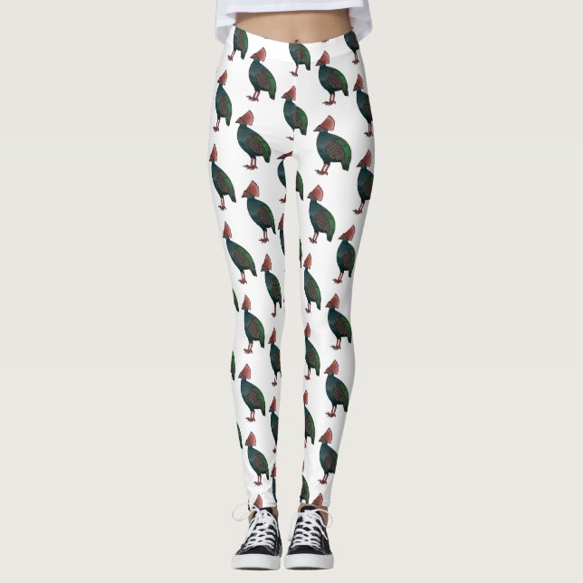 Crested partridge bird cartoon illustration leggings (Front)