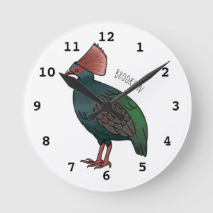 Crested partridge bird cartoon illustration round clock