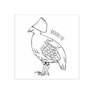 Crested partridge bird cartoon illustration  rubber stamp