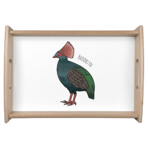 Crested partridge bird cartoon illustration serving tray