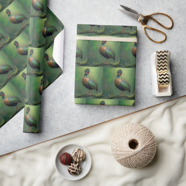 Crested Partridge Bird On a Branch Wrapping Paper (Crafts)