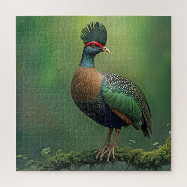 Crested Partridge On a Moss-covered Branch Jigsaw Puzzle (Vertical)