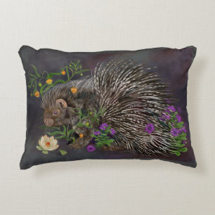 Crested Porcupine Bouquet  Nature Art Accent Pillow