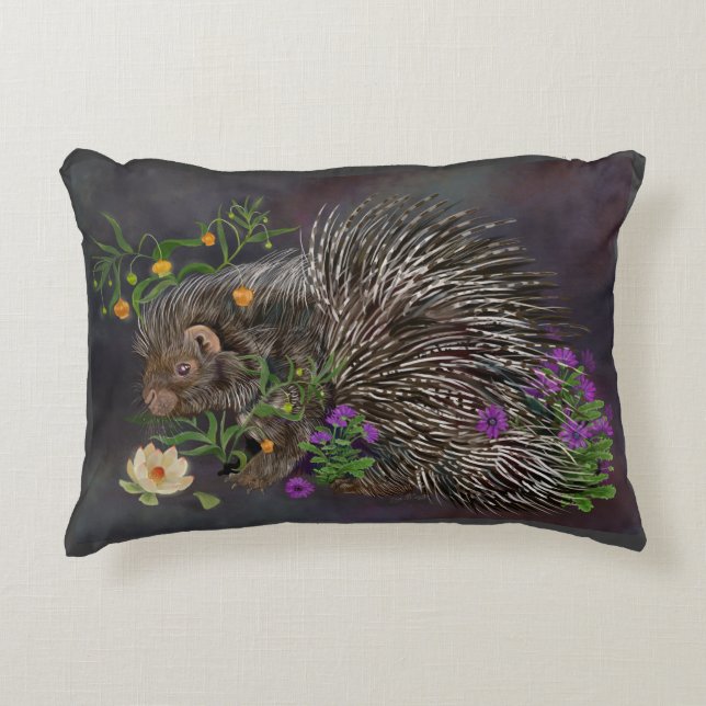 Crested Porcupine Bouquet  Nature Art Accent Pillow (Front)