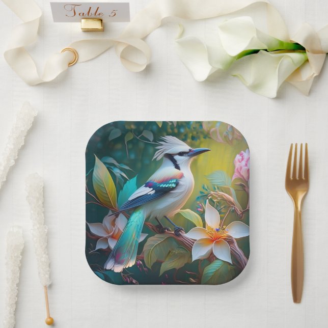 Crested Teal Winged Jay Paper Plates (Wedding)