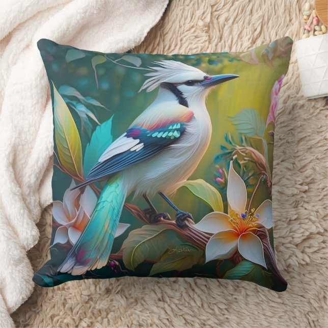 Crested Teal Winged Jay Throw Pillow (Blanket)