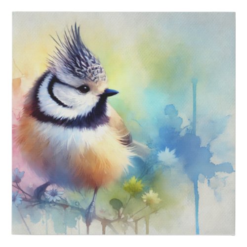 Crested Tit 210624AREF108 _ Watercolor Faux Canvas Print