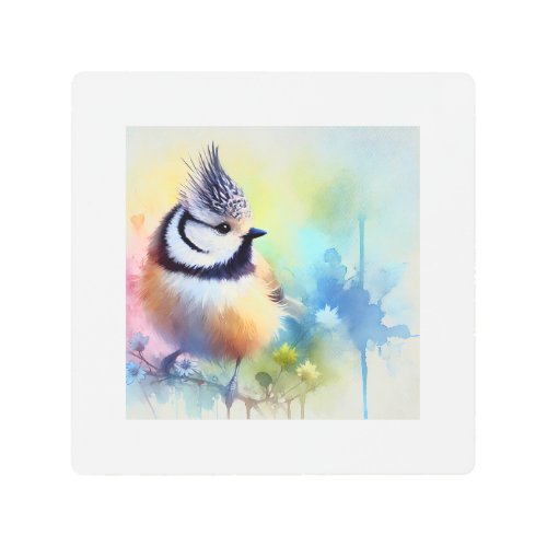 Crested Tit 210624AREF108 _ Watercolor Metal Print