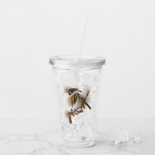 Crested Titmouse Audubon Birds with Pinecones Acrylic Tumbler