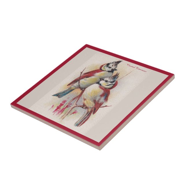 Crested Titmouse Bird Ceramic Tile (Side)