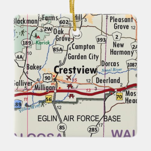 Crestview Florida Map Ceramic Ornament