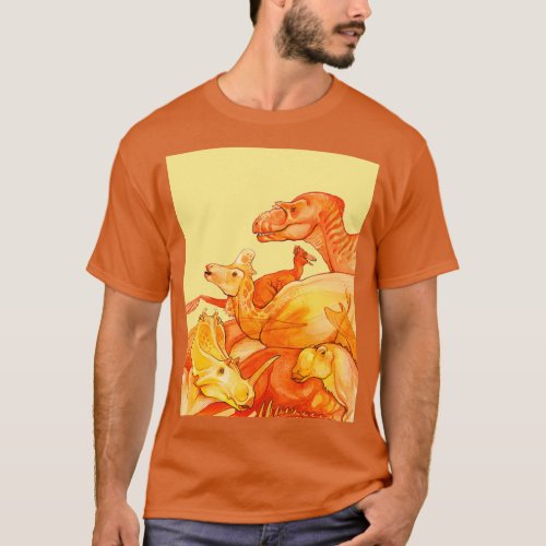 cretaceous congregation orange amp yellow dinosaur T_Shirt