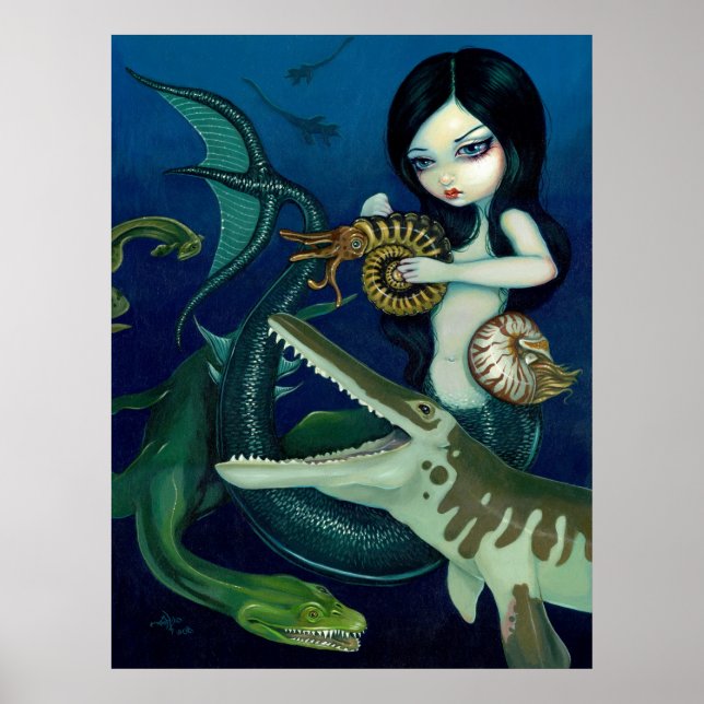 Cretaceous Mermaid dinosaur fantasy Art Print (Front)